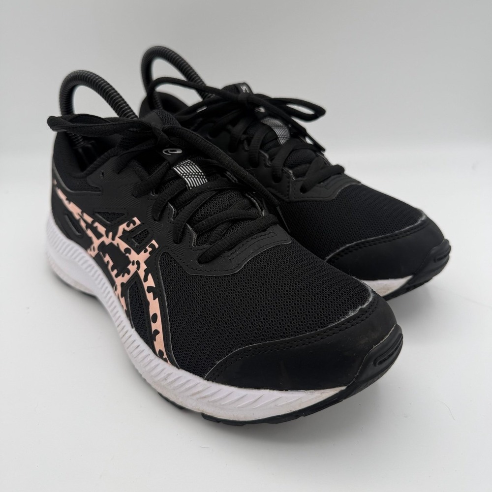 YOUTH ASICS Contend 8 GS Black Pink Cheetah Athletic Running Shoes Size 5.5 - Picture 2 of 8